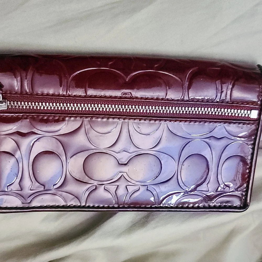 Coach Women's Embossed Leather Wallet - Metlot - Picture 3 of 7